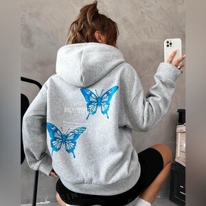 SHEIN Women’s letter and butterfly print hoodie